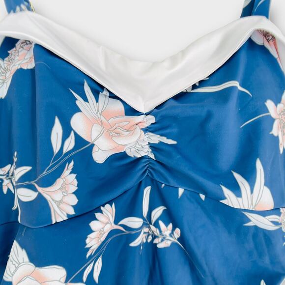 Jessica Rey Swimwear Blue Floral Regina in Pink Petal One Piece Swim Dress XL - Picture 7 of 8